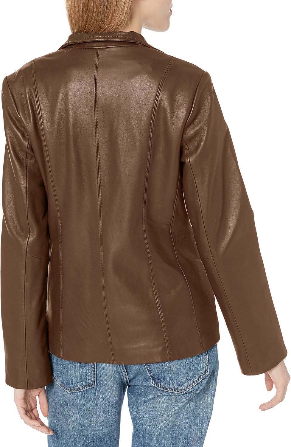 imageCole Haan womens Fully Lined Wing Collar Leather CoatHickory