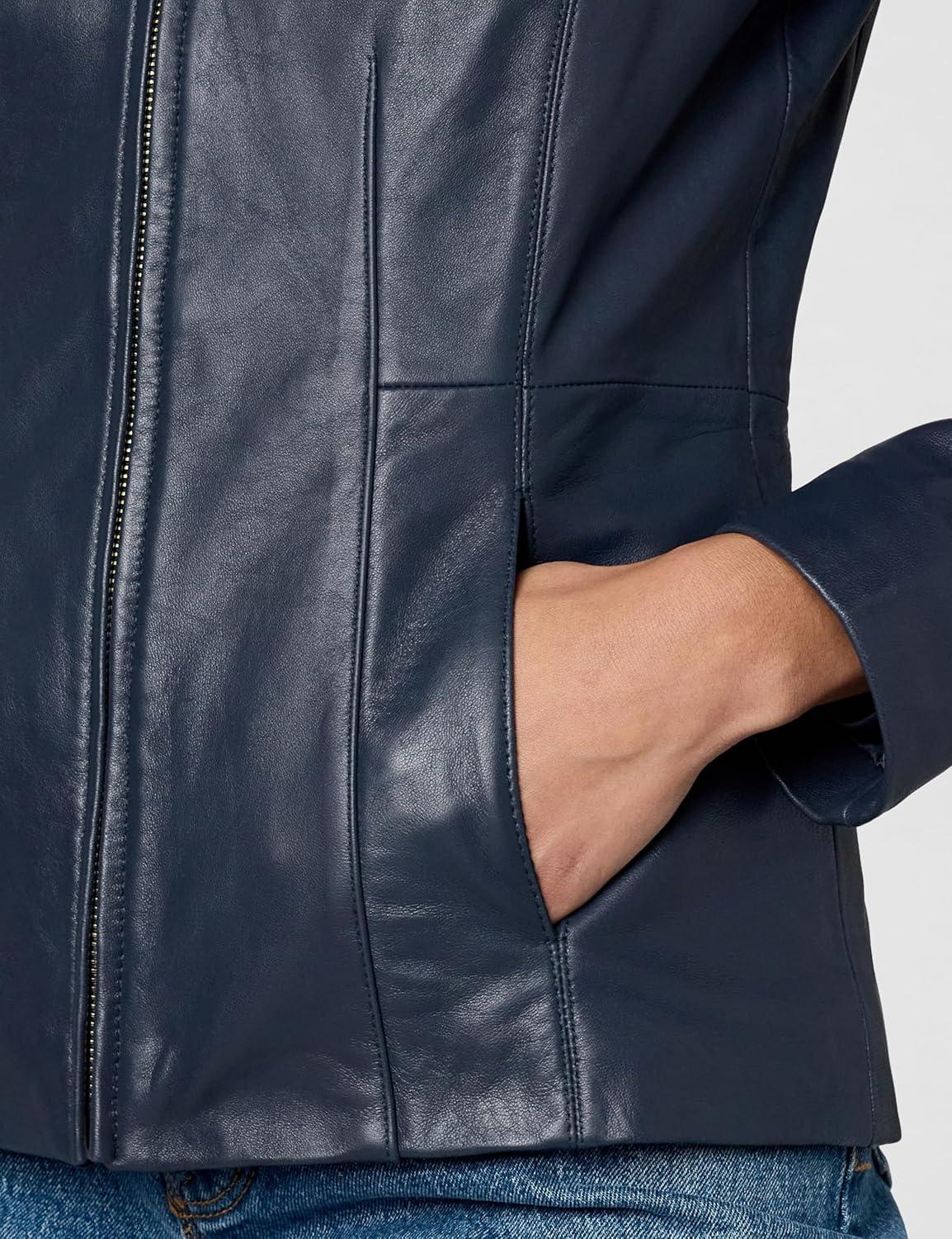 imageCole Haan womens Fully Lined Wing Collar Leather CoatMidnight