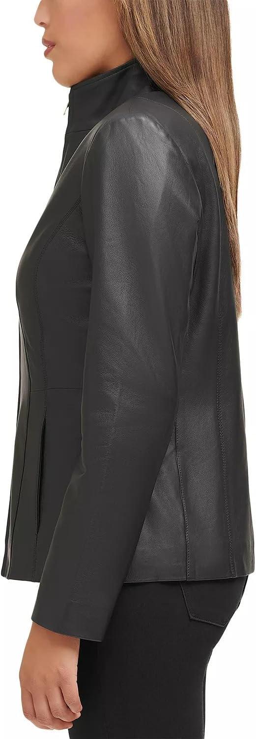 imageCole Haan womens Fully Lined Wing Collar Leather CoatTrue Black