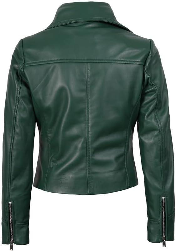 imageDecrum Womens Leather Jacket Asymmetrical Style Casual Leather Jackets for WomenGreen Ninfa Womens Leather Jacket