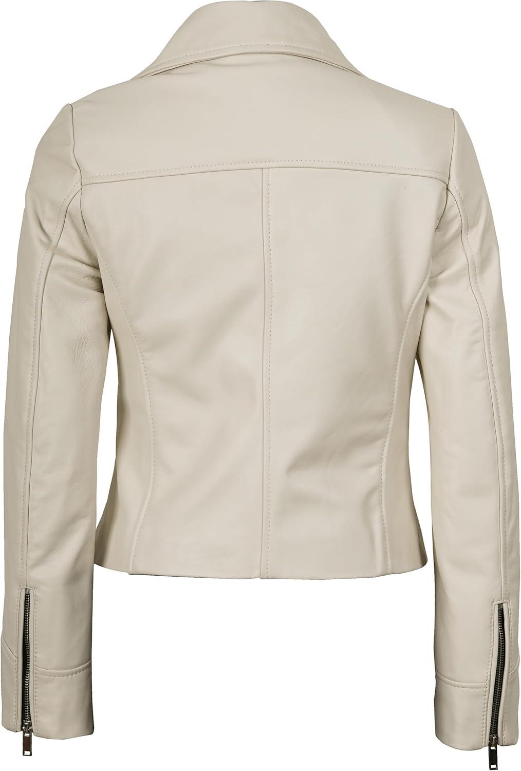 imageDecrum Womens Leather Jacket Asymmetrical Style Casual Leather Jackets for WomenOff White Ninfa Womens Leather Jacket