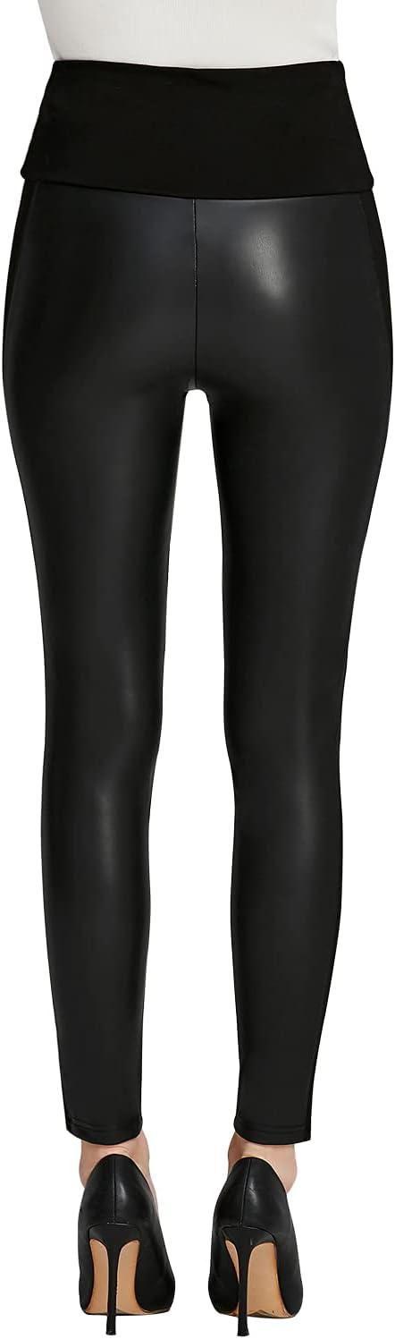 imageEverbellus Womens Black Faux Leather Leggings Girls High Waisted Sexy Leather PantsBlack