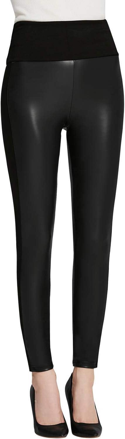 imageEverbellus Womens Black Faux Leather Leggings Girls High Waisted Sexy Leather PantsBlack
