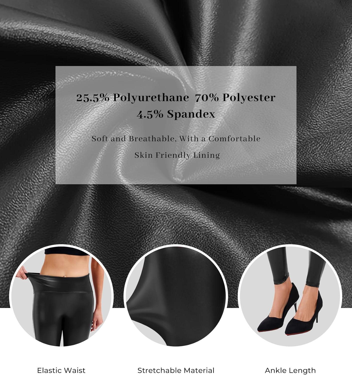 imageFaux Leather Leggings for Women Tummy Control High Waist Stretch PU Tights Slim Leather Pants Ankle Length Pants Black