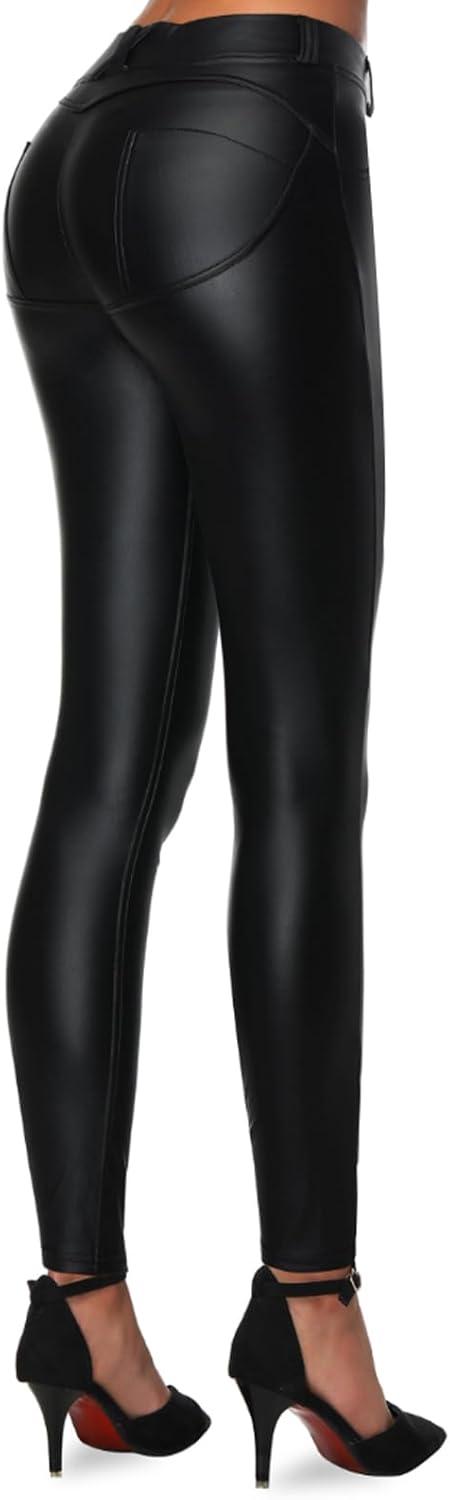 imageFaux Leather PU Elastic Shaping Hip Push Up Pants Black Thick Sexy Leggings for WomenBlack