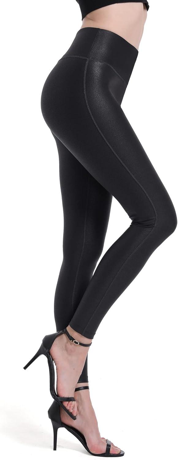 imageHARTPOR Womens Faux Leather Leggings Stretch High Waisted Shiny Leggings Leather Pants Pleather Leggings Yoga PantsBlack