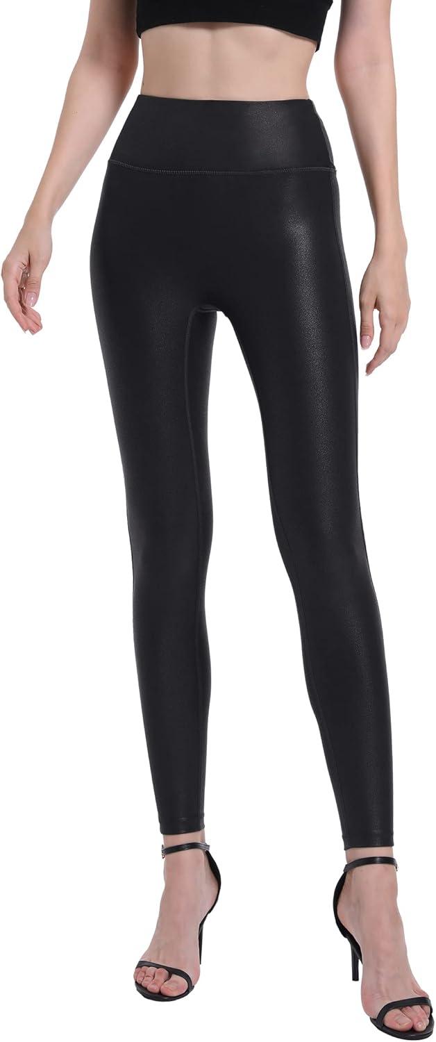 imageHARTPOR Womens Faux Leather Leggings Stretch High Waisted Shiny Leggings Leather Pants Pleather Leggings Yoga PantsBlack