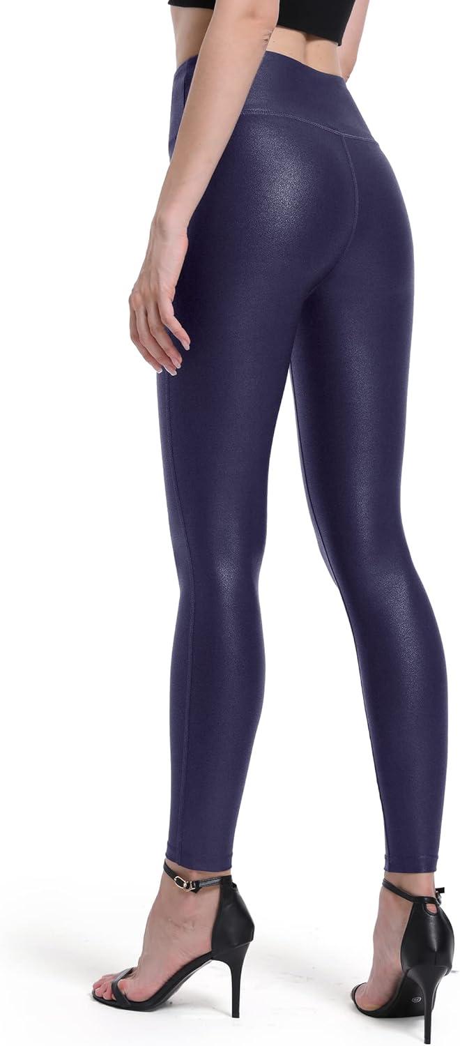 imageHARTPOR Womens Faux Leather Leggings Stretch High Waisted Shiny Leggings Leather Pants Pleather Leggings Yoga PantsNavy