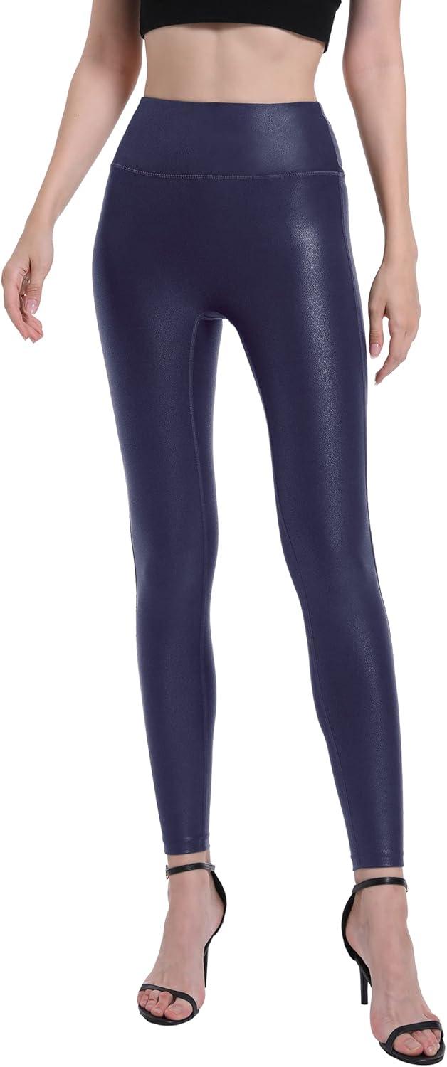 imageHARTPOR Womens Faux Leather Leggings Stretch High Waisted Shiny Leggings Leather Pants Pleather Leggings Yoga PantsNavy