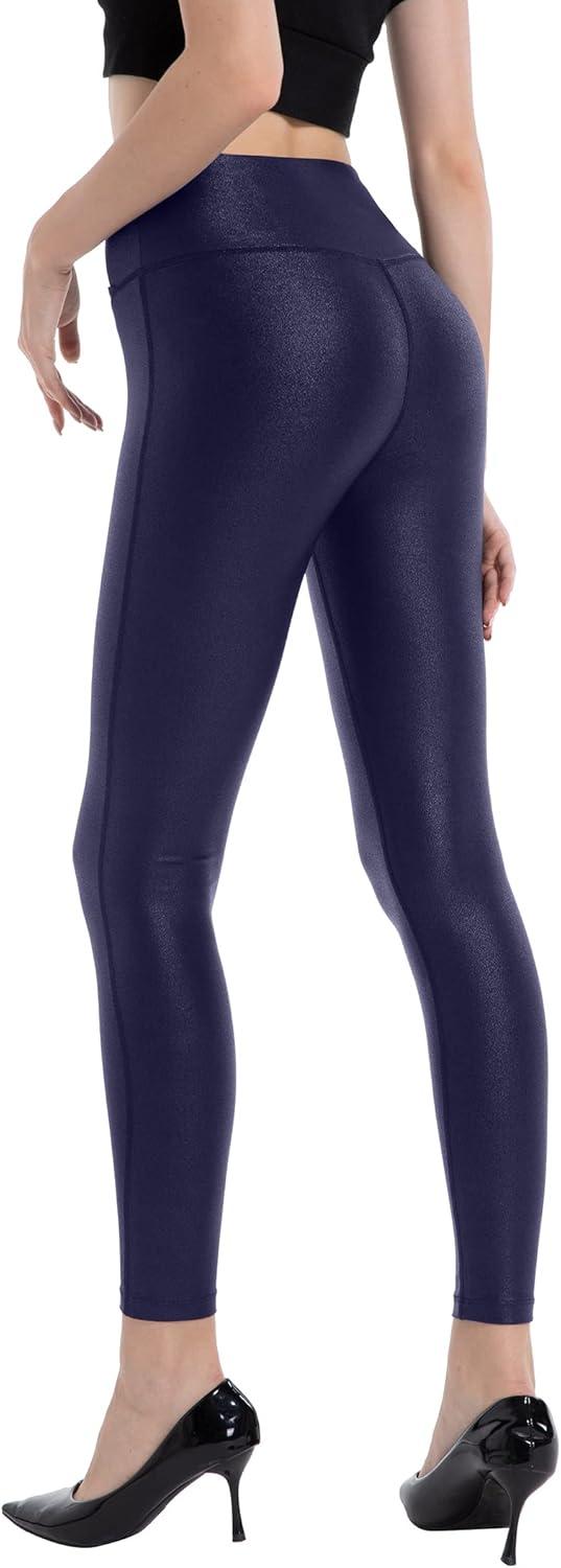 imageHARTPOR Womens Faux Leather Leggings Stretch High Waisted Shiny Leggings Leather Pants Pleather Leggings Yoga PantsV Cross Waistnavy