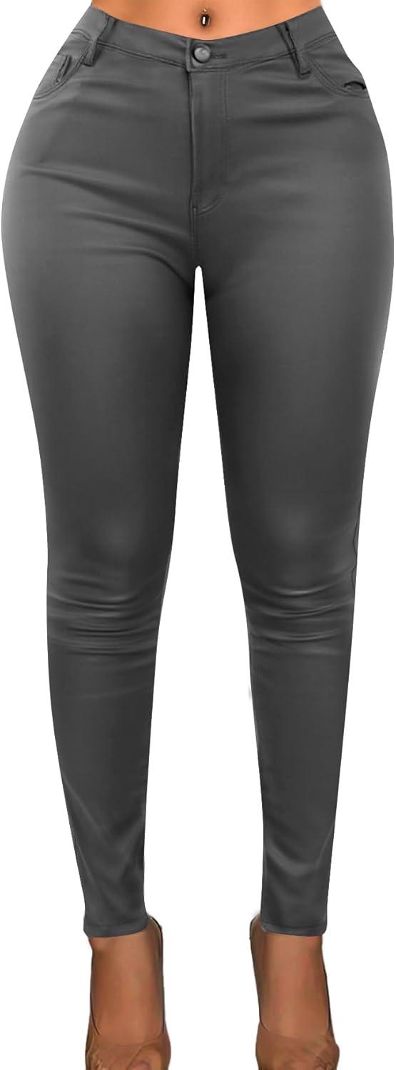 imageLeather Pants for Women High Waisted Skinny Tummy Control Thick Thermal Lined Stretch Sexy Push Up Pleather LeggingsDark Grey