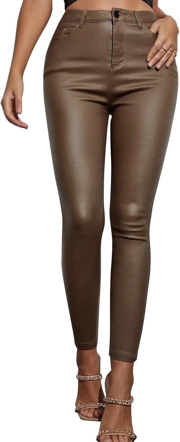 imageLeather Pants for Women High Waisted Skinny Tummy Control Thick Thermal Lined Stretch Sexy Push Up Pleather LeggingsGinger