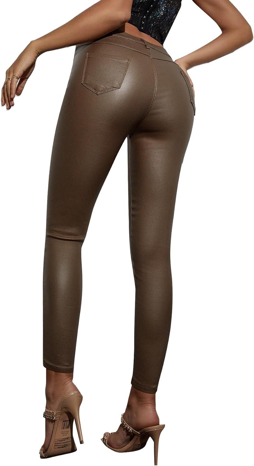 imageLeather Pants for Women High Waisted Skinny Tummy Control Thick Thermal Lined Stretch Sexy Push Up Pleather LeggingsGinger