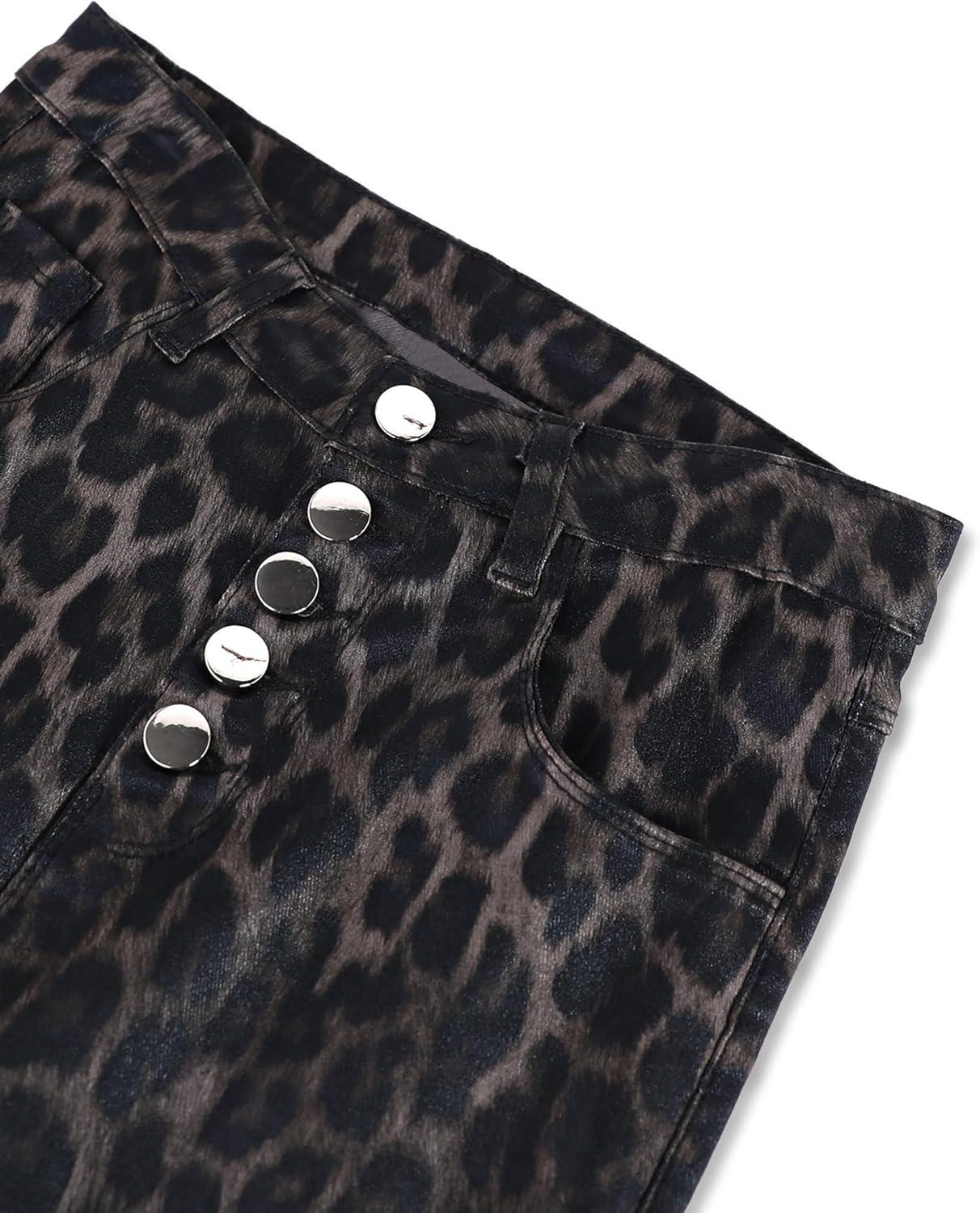 imageLeather Pants for Women High Waisted Skinny Tummy Control Thick Thermal Lined Stretch Sexy Push Up Pleather LeggingsLeopard