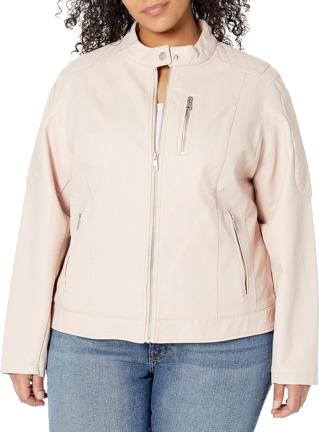 imageLevis Womens Faux Leather Motocross Racer Jacket Standard and PlusPeach Blush