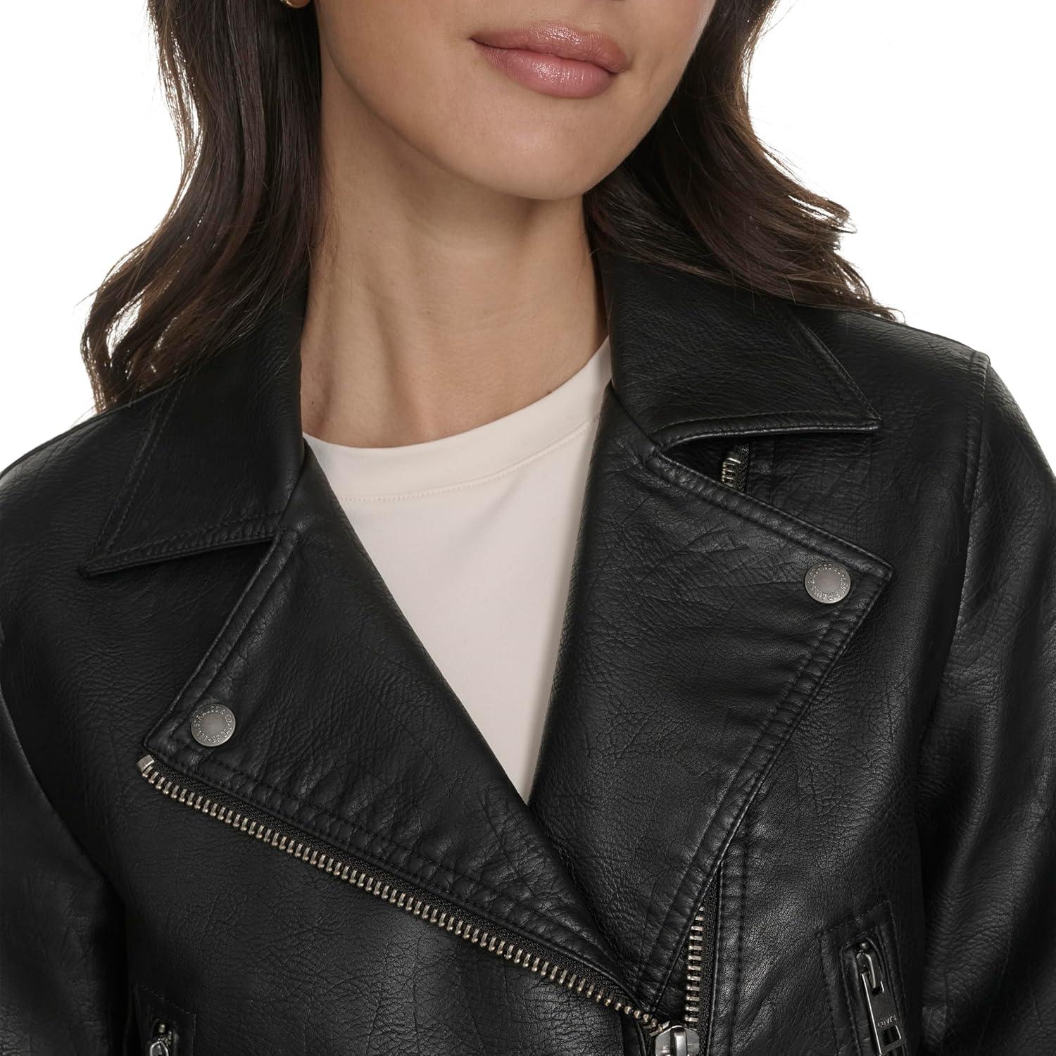 imageLevis womens Cropped Faux Leather Moto JacketBlack