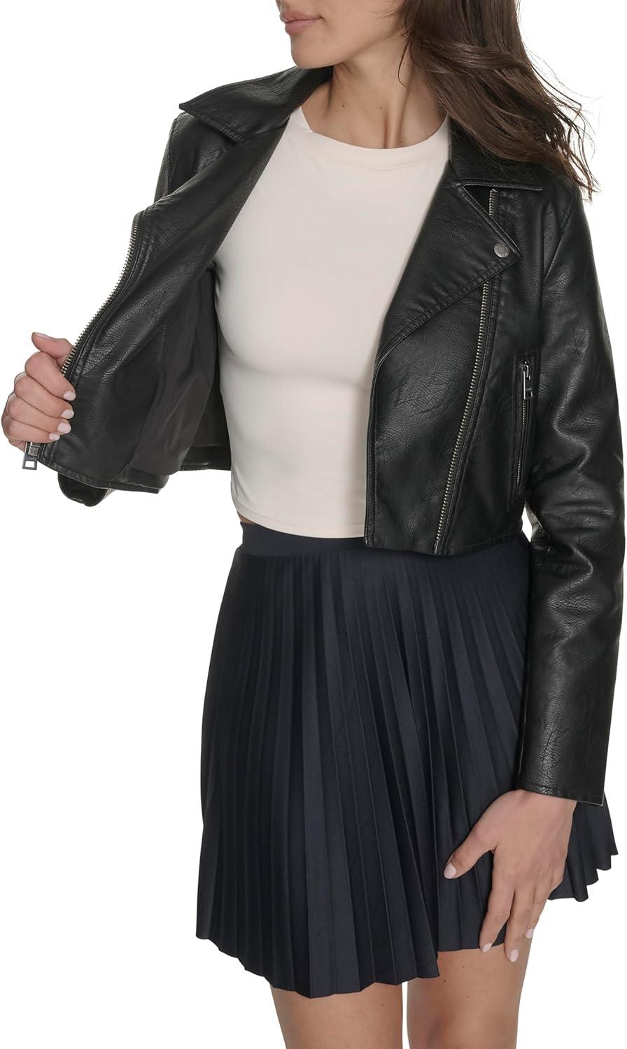 imageLevis womens Cropped Faux Leather Moto JacketBlack