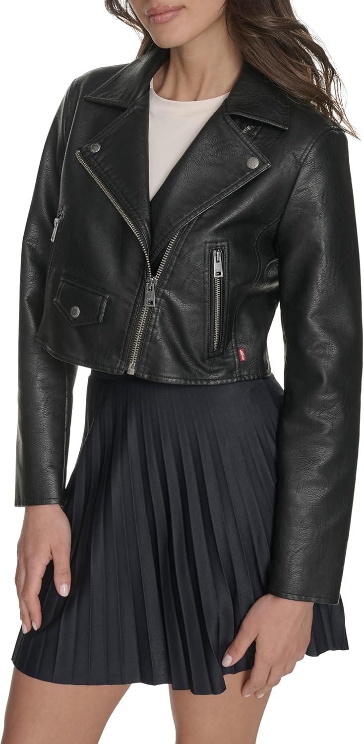 imageLevis womens Cropped Faux Leather Moto JacketBlack