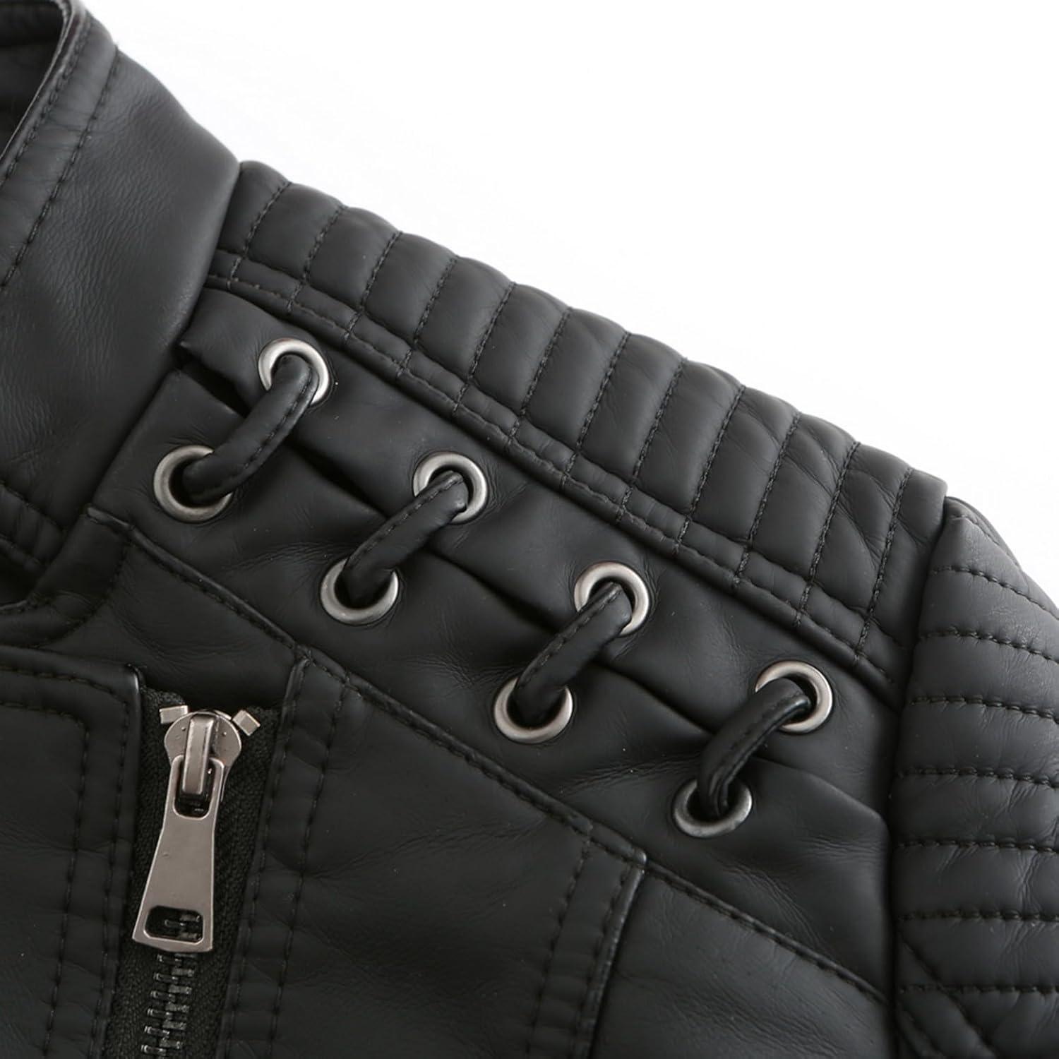 imageLus Chic Womens Motorcycle Jacket Fashion Dressy Vegan Leather Biker Coat Light Slim Fit Crop Blazer Moto JacketBlack