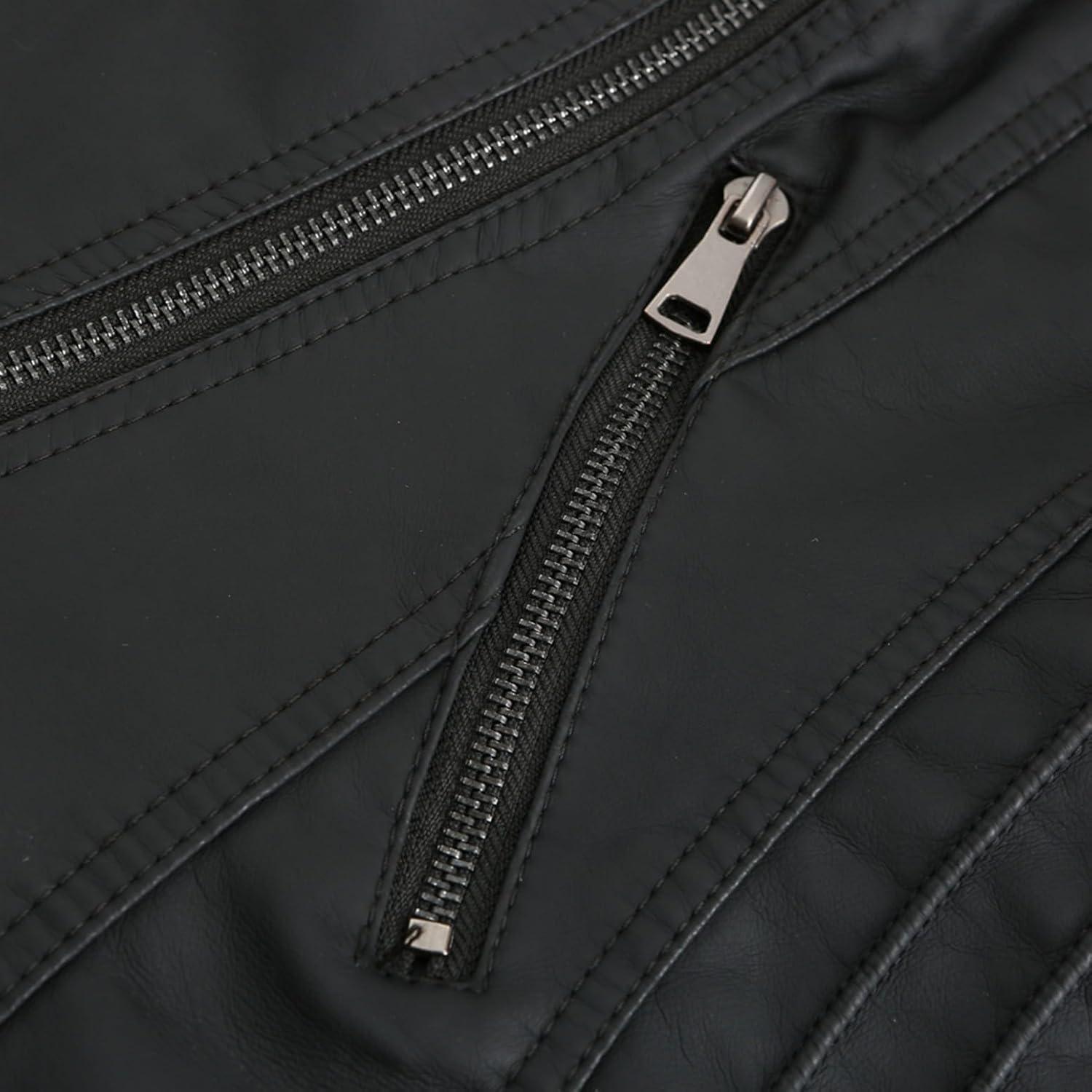 imageLus Chic Womens Motorcycle Jacket Fashion Dressy Vegan Leather Biker Coat Light Slim Fit Crop Blazer Moto JacketBlack