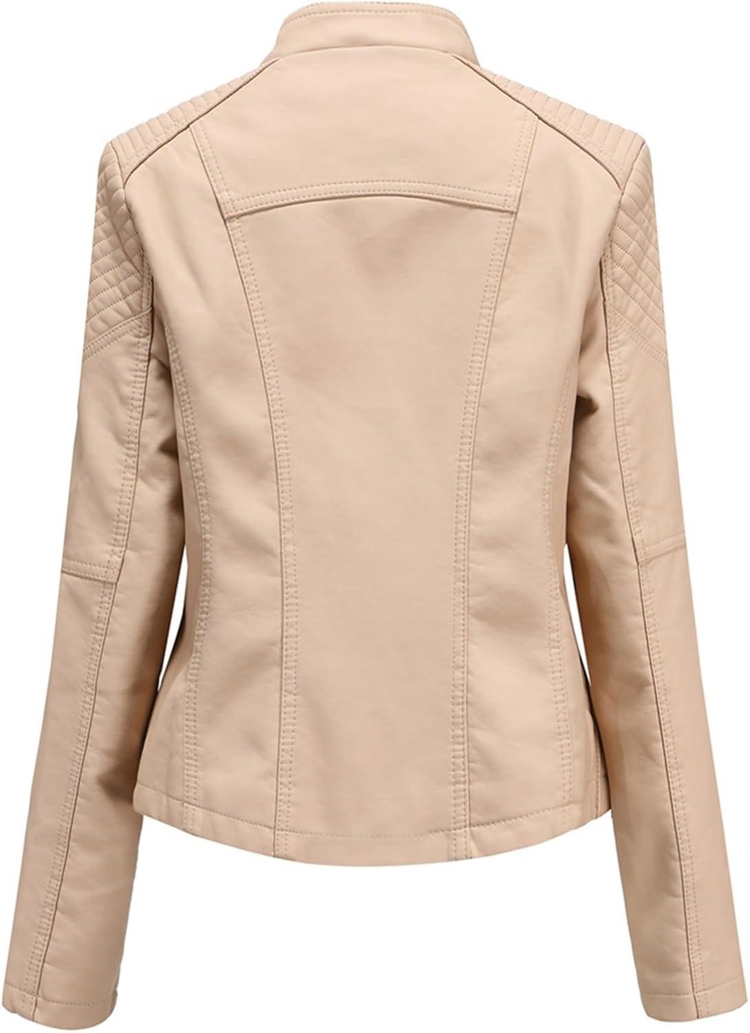 imageLus Chic Womens Motorcycle Jacket Fashion Dressy Vegan Leather Biker Coat Light Slim Fit Crop Blazer Moto JacketKhaki