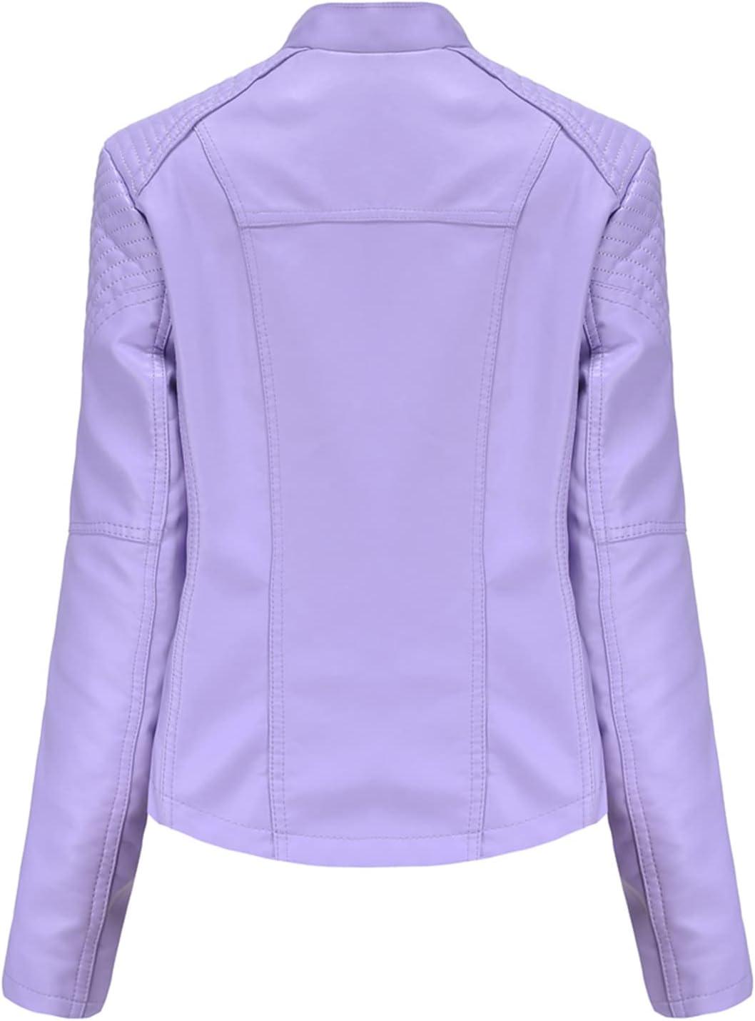 imageLus Chic Womens Motorcycle Jacket Fashion Dressy Vegan Leather Biker Coat Light Slim Fit Crop Blazer Moto JacketLight Purple