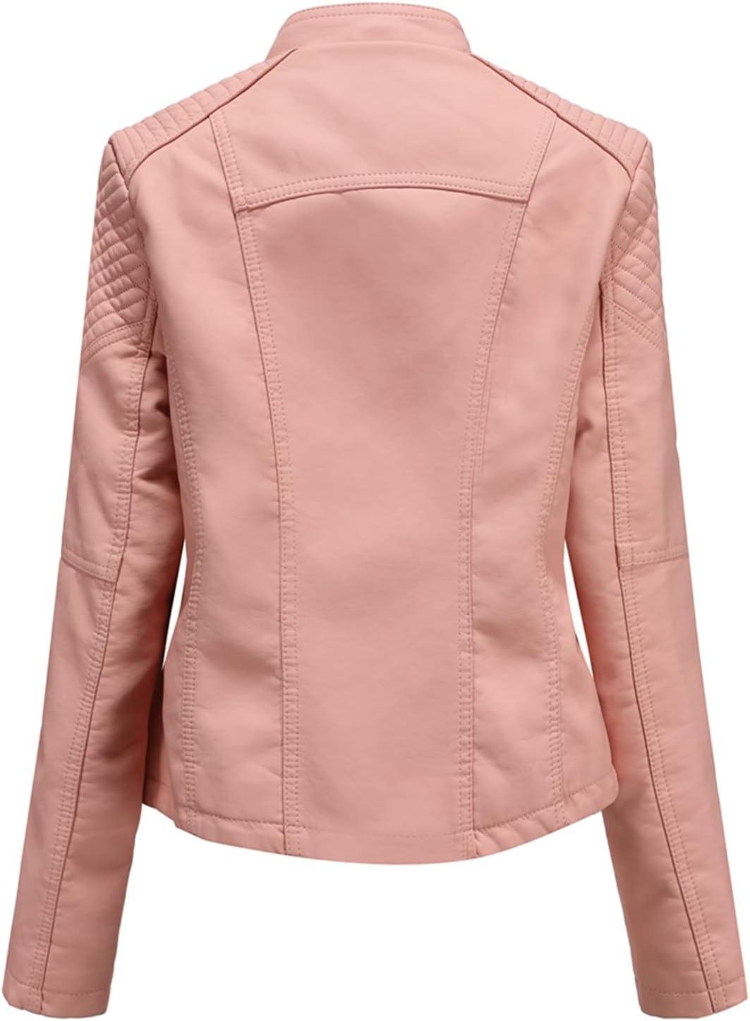 imageLus Chic Womens Motorcycle Jacket Fashion Dressy Vegan Leather Biker Coat Light Slim Fit Crop Blazer Moto JacketPink