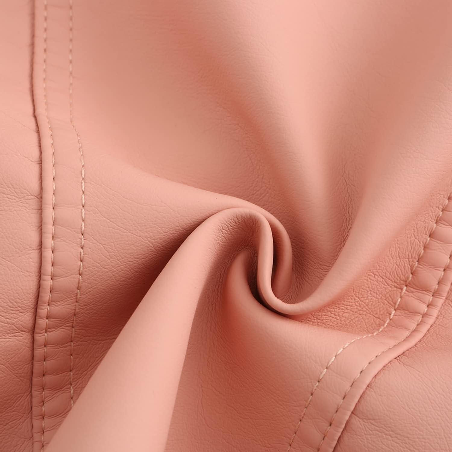imageLus Chic Womens Motorcycle Jacket Fashion Dressy Vegan Leather Biker Coat Light Slim Fit Crop Blazer Moto JacketPink