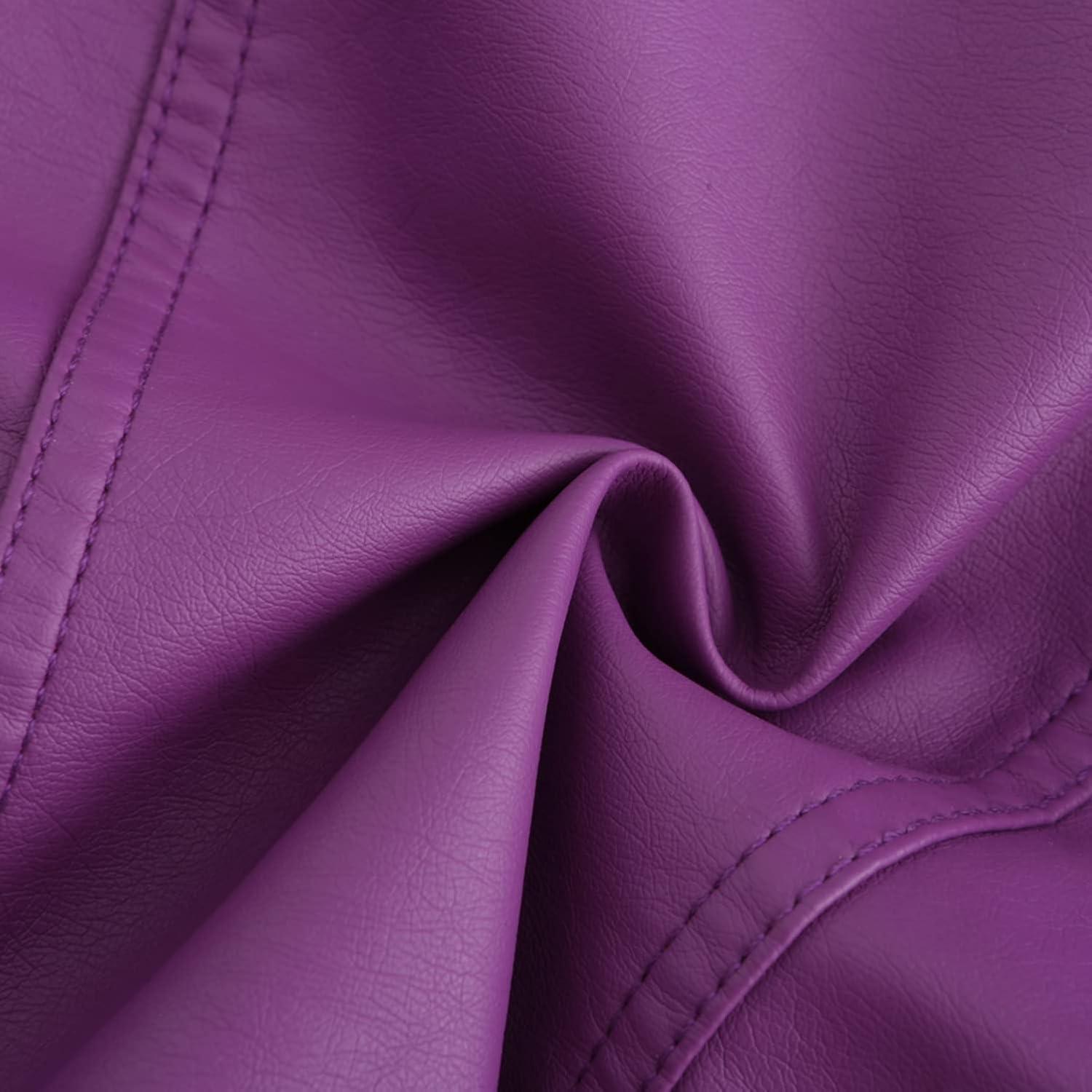 imageLus Chic Womens Motorcycle Jacket Fashion Dressy Vegan Leather Biker Coat Light Slim Fit Crop Blazer Moto JacketPurple