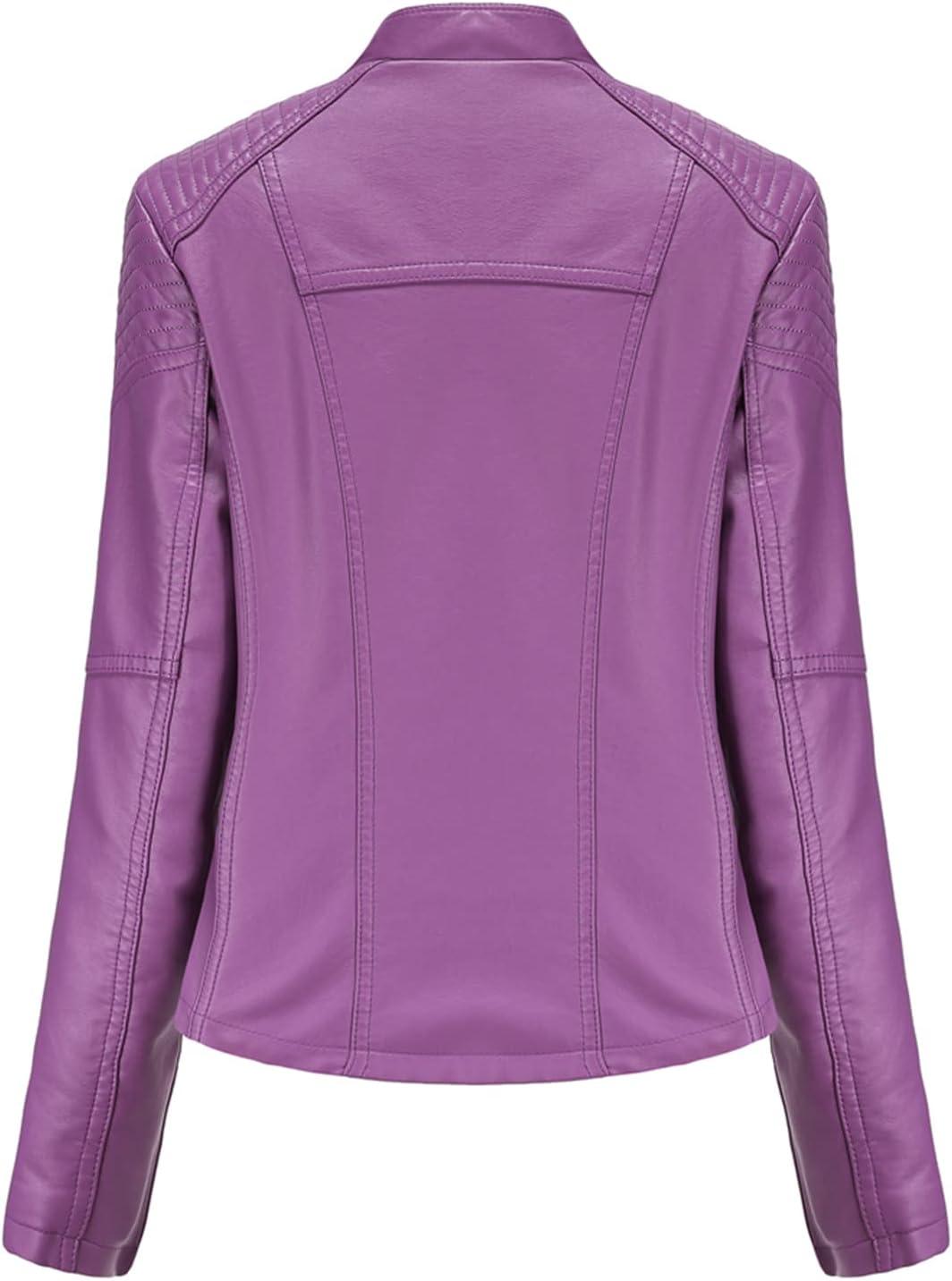 imageLus Chic Womens Motorcycle Jacket Fashion Dressy Vegan Leather Biker Coat Light Slim Fit Crop Blazer Moto JacketPurple