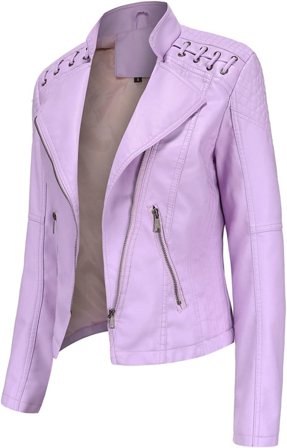 imageLus Chic Womens Motorcycle Jacket Fashion Dressy Vegan Leather Biker Coat Light Slim Fit Crop Blazer Moto JacketRose