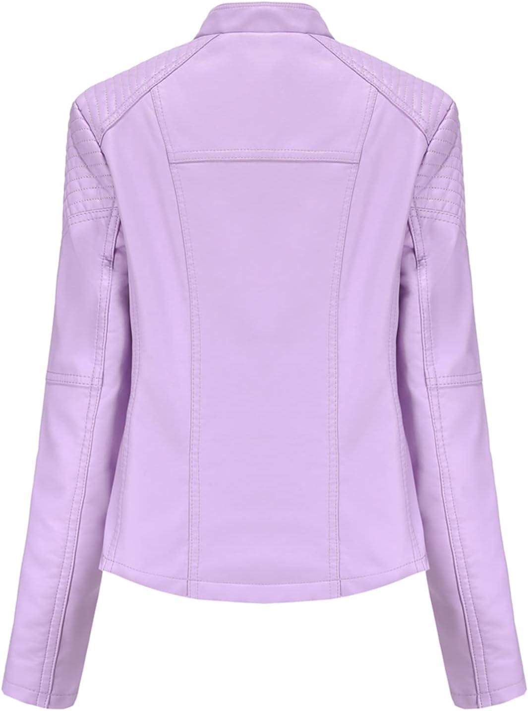 imageLus Chic Womens Motorcycle Jacket Fashion Dressy Vegan Leather Biker Coat Light Slim Fit Crop Blazer Moto JacketRose