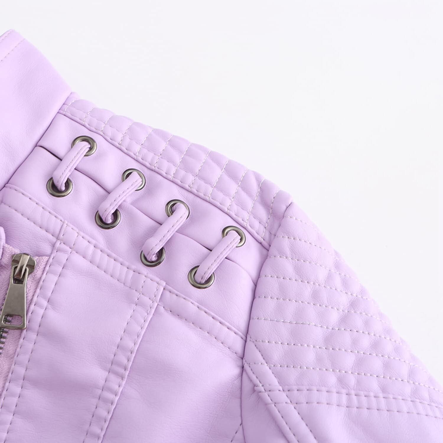 imageLus Chic Womens Motorcycle Jacket Fashion Dressy Vegan Leather Biker Coat Light Slim Fit Crop Blazer Moto JacketRose