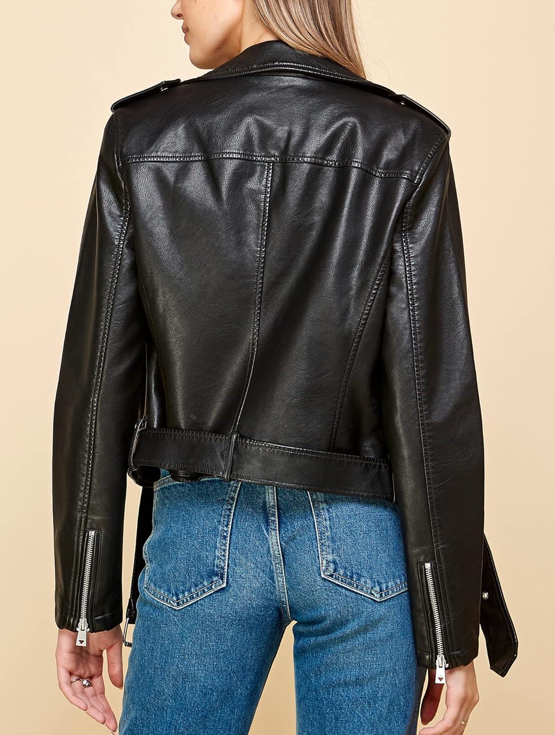 imageMade By Johnny MBJ Womens Faux Leather Zip Up Moto Biker Jacket with Stitching DetailWjc1849black