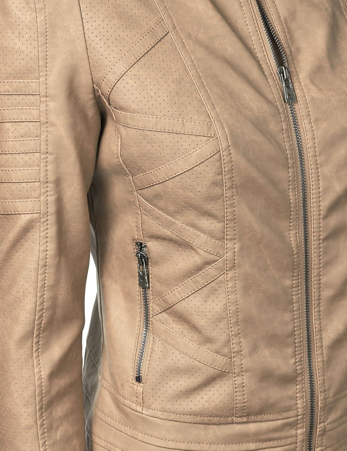 imageMade By Johnny MBJ Womens Faux Leather Zip Up Moto Biker Jacket with Stitching DetailWjc746khaki