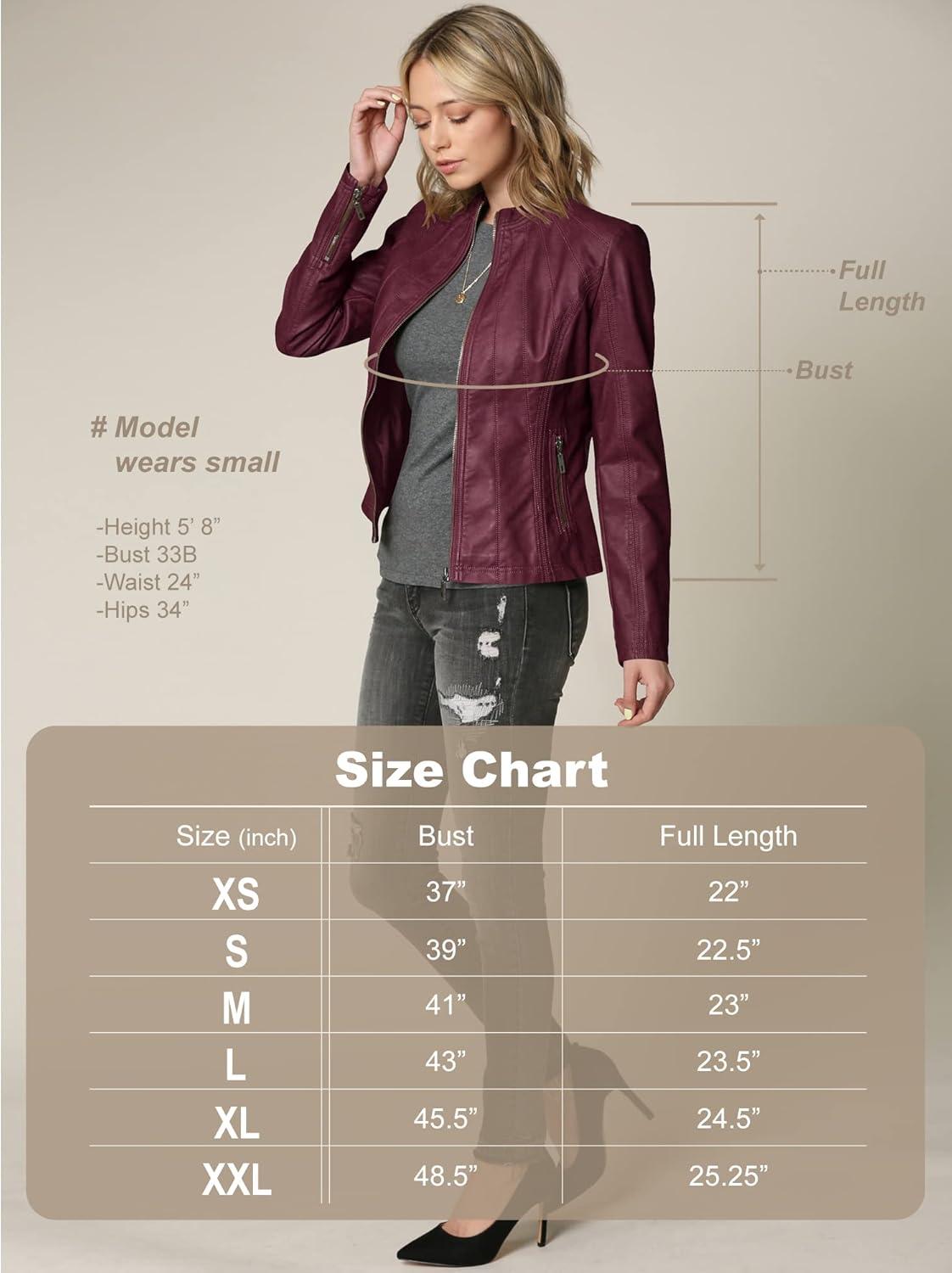 imageMade By Johnny MBJ Womens Faux Leather Zip Up Moto Biker Jacket with Stitching DetailWjc877wine