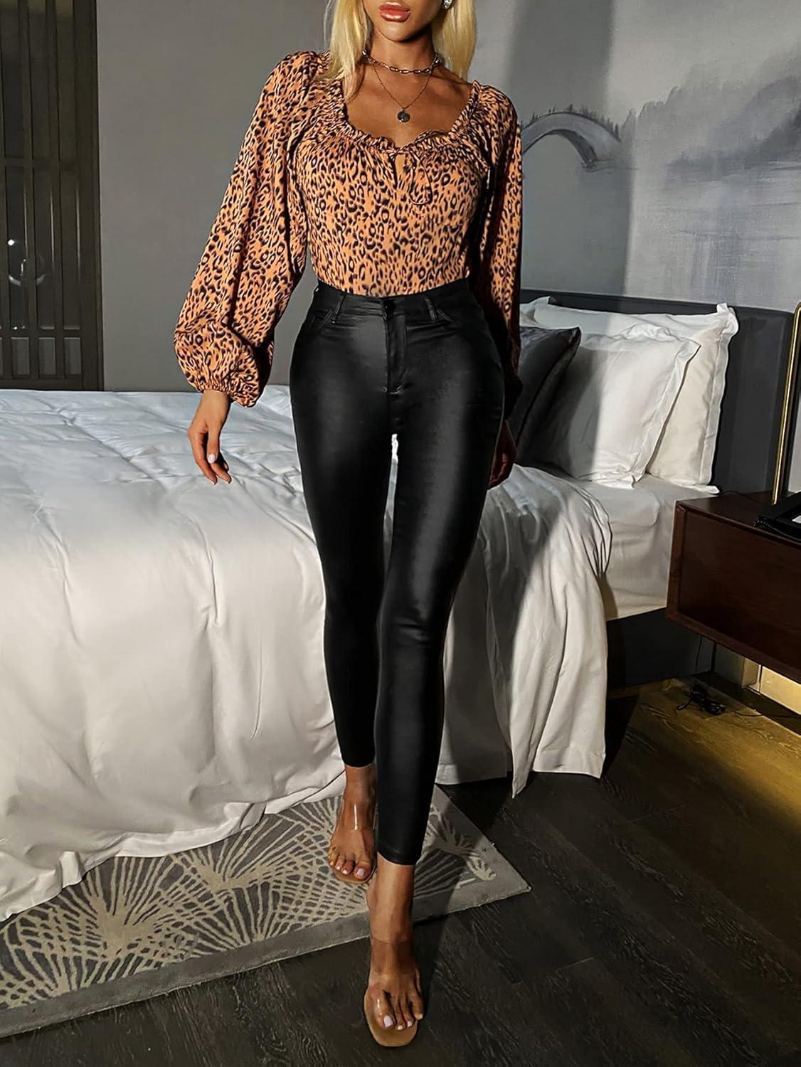 imageMakeMeChic Womens Faux PU Leather Thermal Lined High Waisted Stretch Skinny Pants Leggings