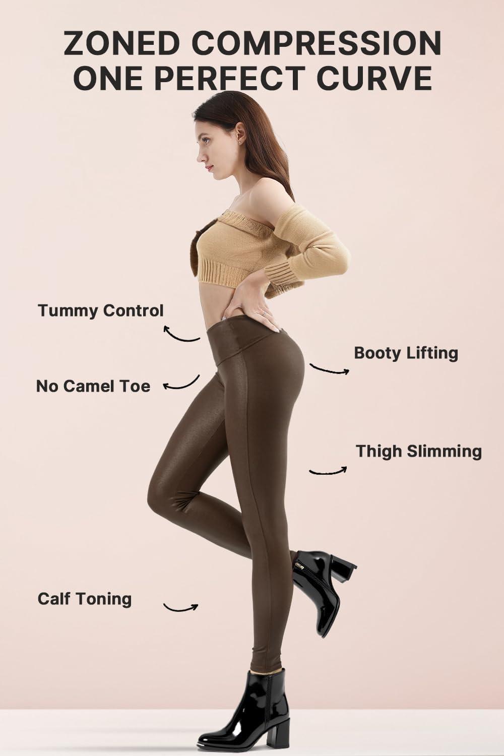 imageRetro Gong Womens Faux Leather Leggings Stretch High Waisted Pleather PantsBrown