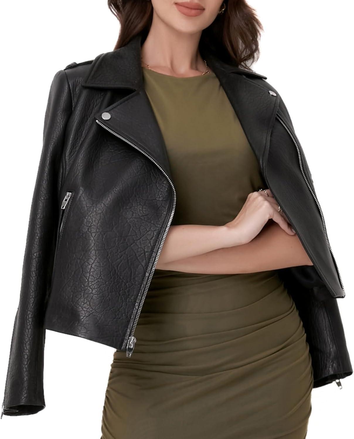 imageSILVER FASHIONS Lambskin Leather Jacket WomenMotorcycle JacketAsymmetrical Zip StyleBuckle BeltsQuilted DetailsBlack Bubble Lamb