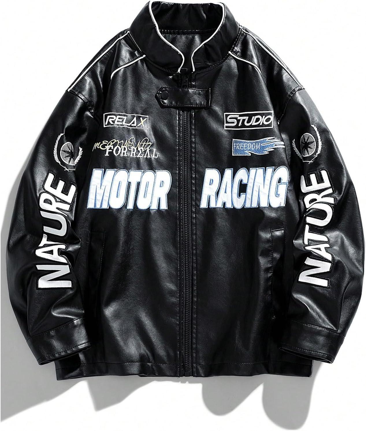 imageSOLY HUX Womens Faux Leather Motorcycle Jacket Y2k Racing Graphic Bomber Jackets Coat StreetwearBlack Graphic