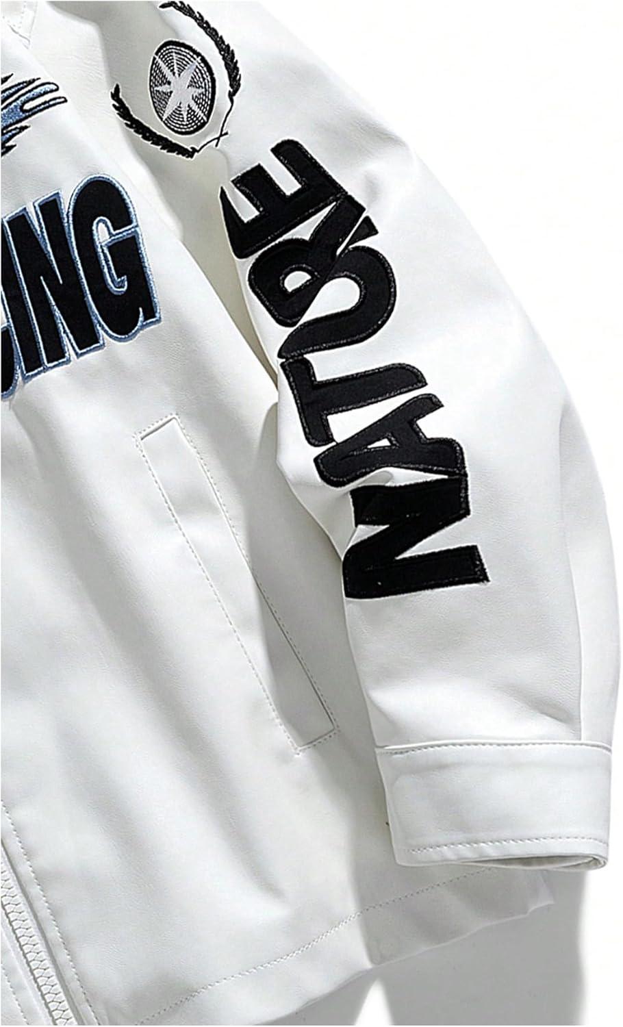 imageSOLY HUX Womens Faux Leather Motorcycle Jacket Y2k Racing Graphic Bomber Jackets Coat StreetwearWhite Graphic