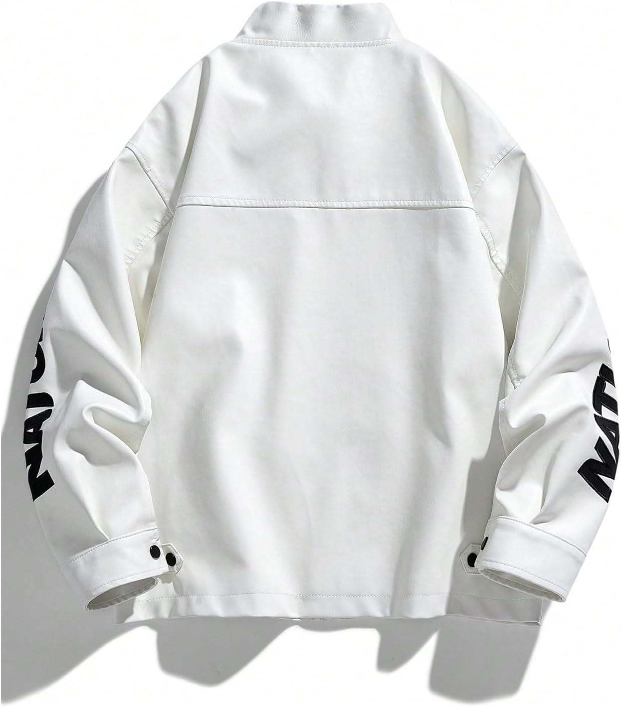 imageSOLY HUX Womens Faux Leather Motorcycle Jacket Y2k Racing Graphic Bomber Jackets Coat StreetwearWhite Graphic
