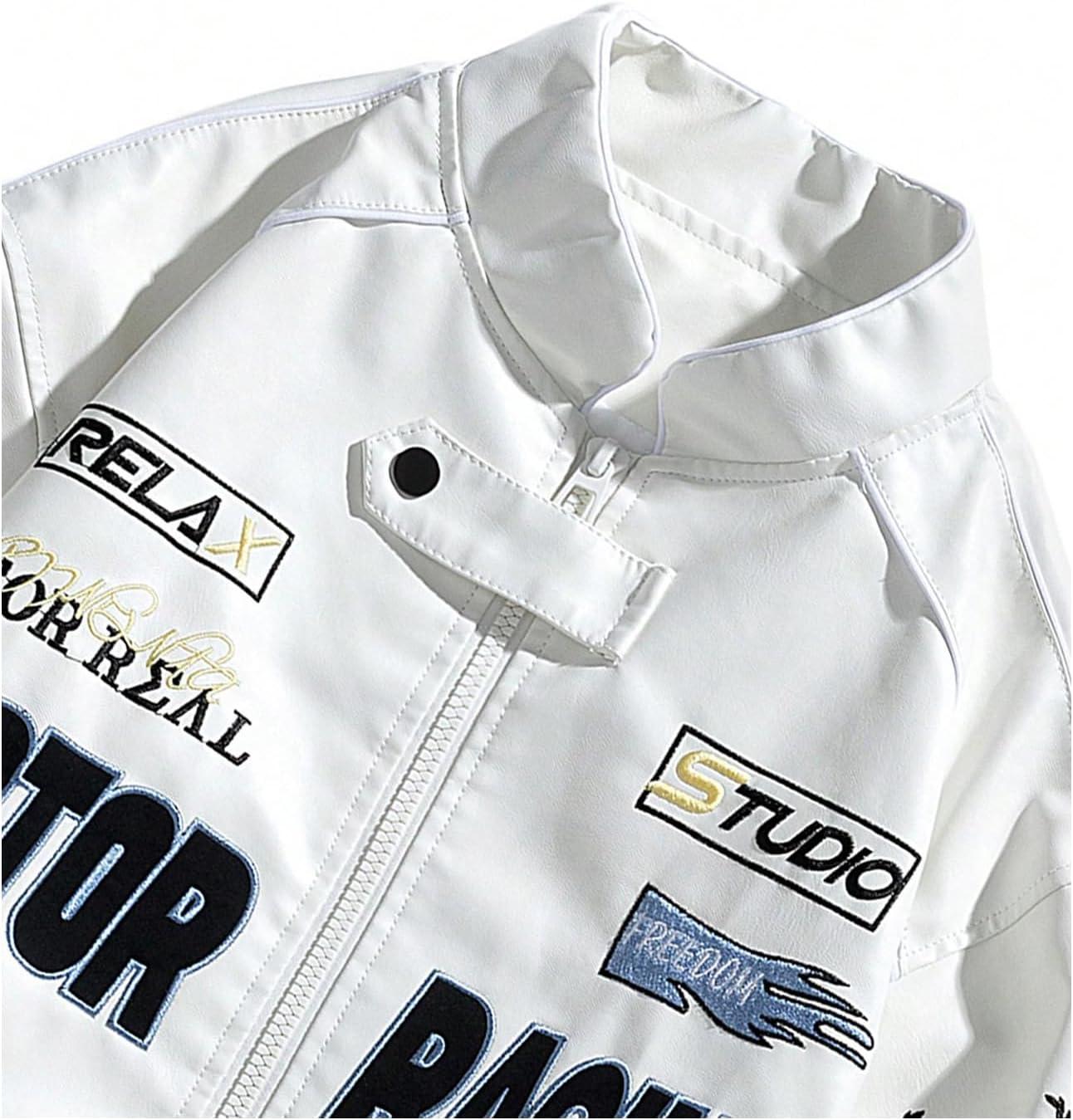 imageSOLY HUX Womens Faux Leather Motorcycle Jacket Y2k Racing Graphic Bomber Jackets Coat StreetwearWhite Graphic