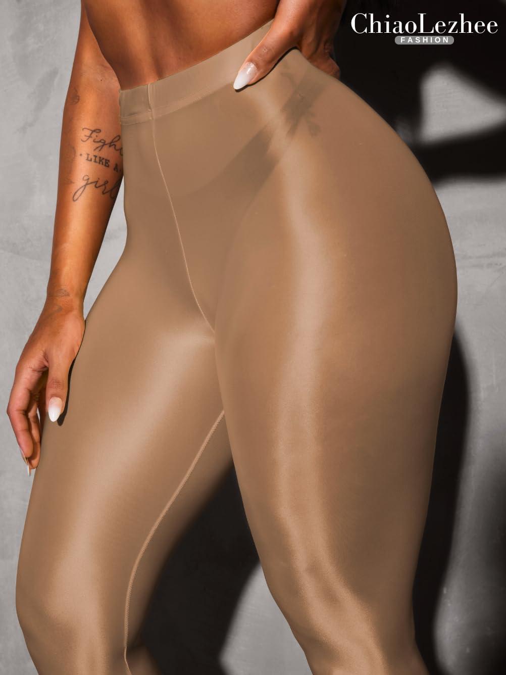 imageShiny Leggings for Women Rave Party Outfits Sexy Sheer Stirrup Pants High Waist Waisted See Through Mesh TightsCoffee