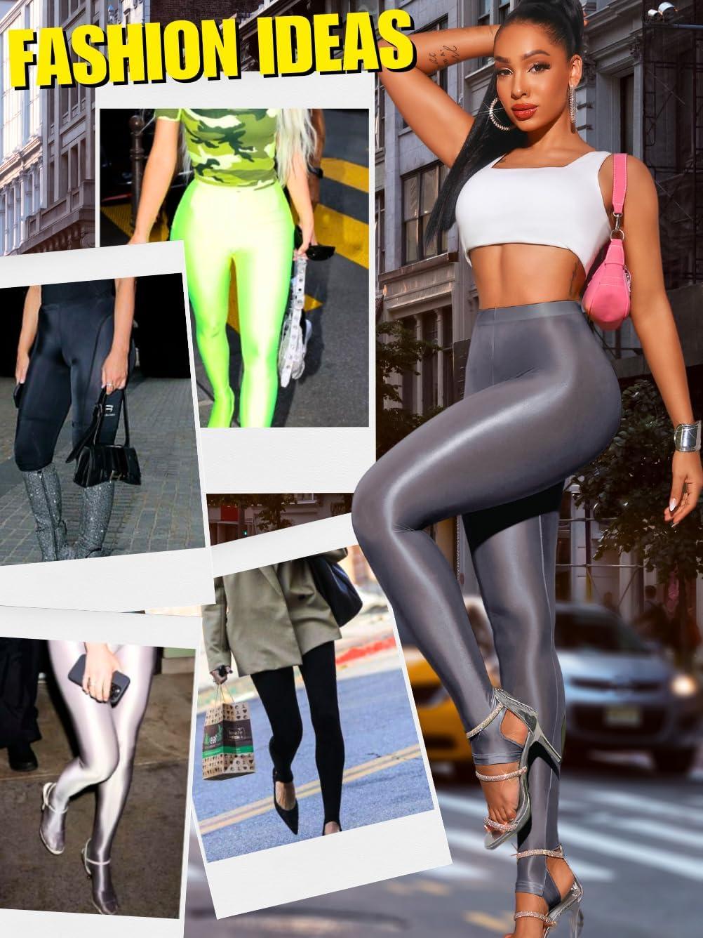imageShiny Leggings for Women Rave Party Outfits Sexy Sheer Stirrup Pants High Waist Waisted See Through Mesh TightsGrey
