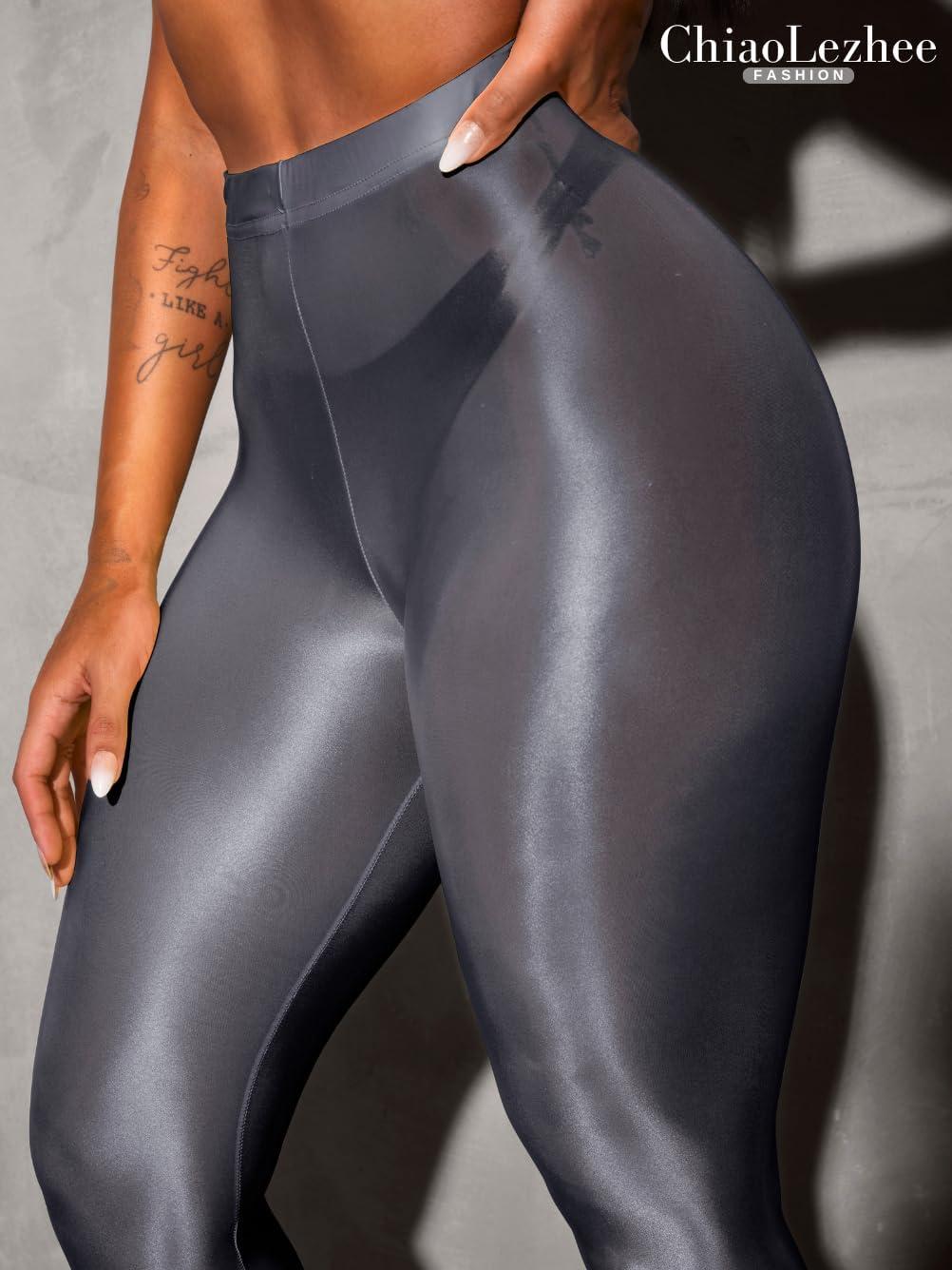 imageShiny Leggings for Women Rave Party Outfits Sexy Sheer Stirrup Pants High Waist Waisted See Through Mesh TightsGrey