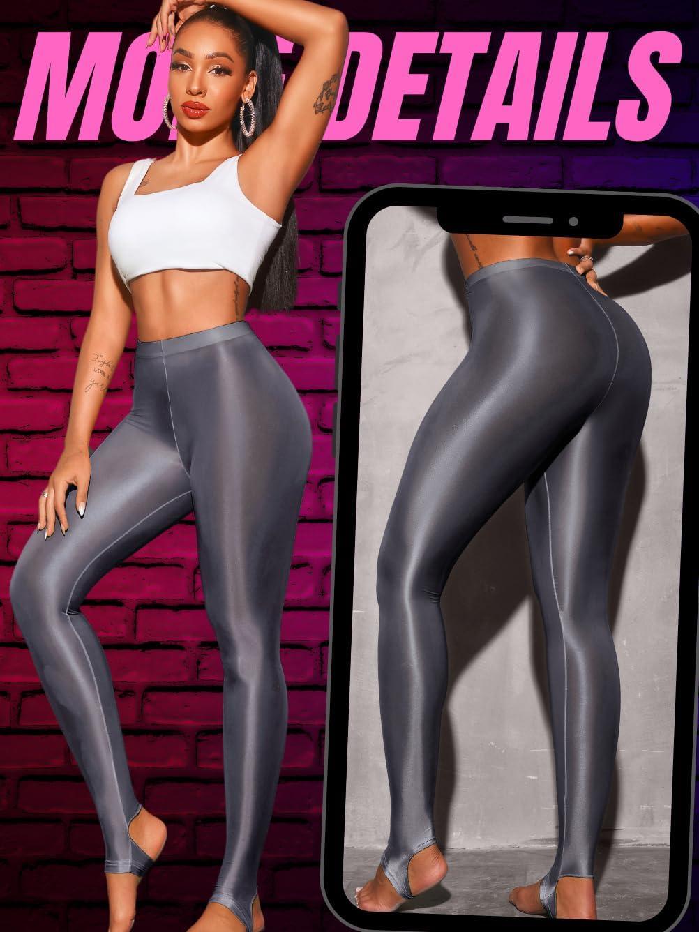 imageShiny Leggings for Women Rave Party Outfits Sexy Sheer Stirrup Pants High Waist Waisted See Through Mesh TightsGrey