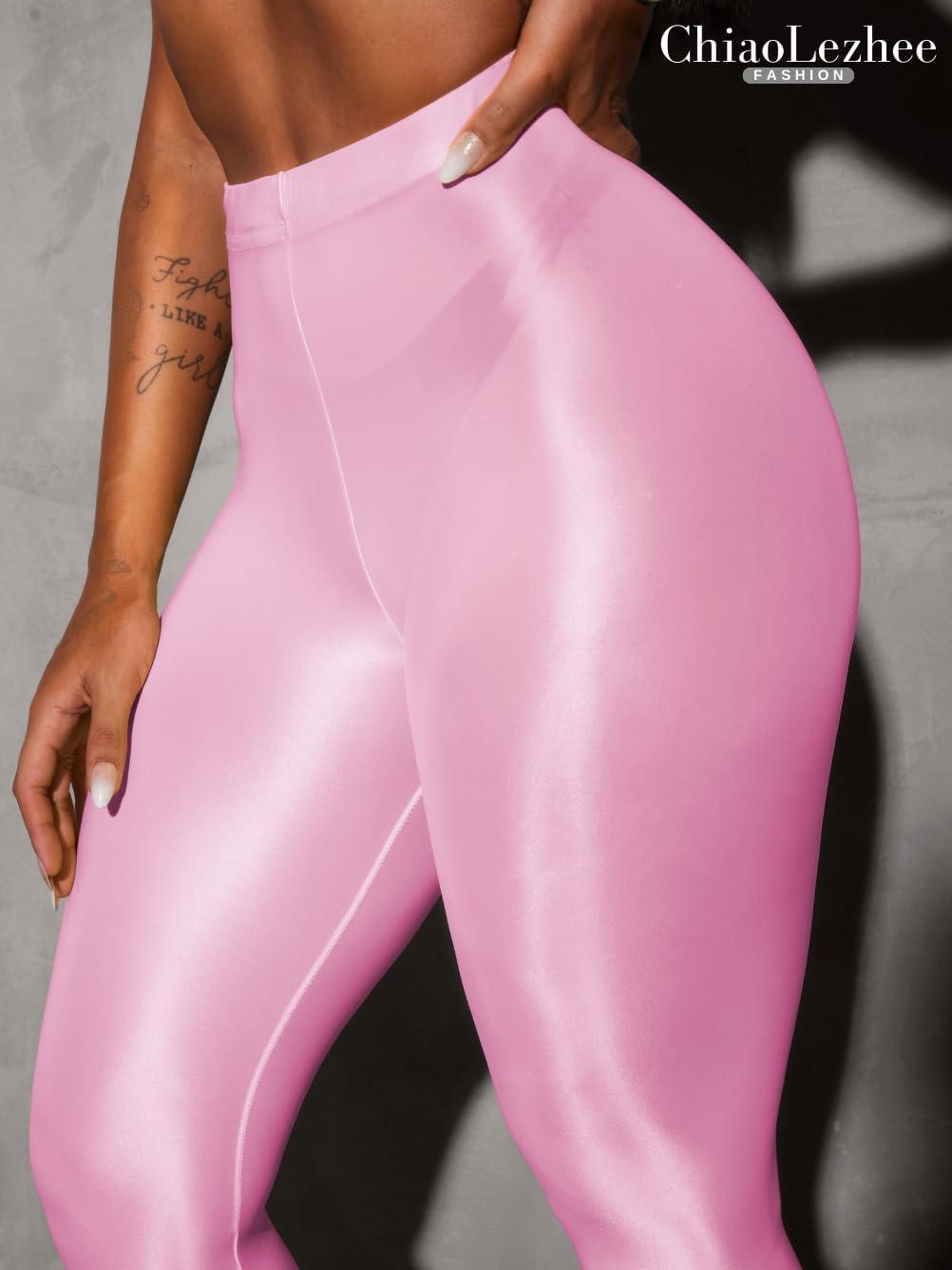 imageShiny Leggings for Women Rave Party Outfits Sexy Sheer Stirrup Pants High Waist Waisted See Through Mesh TightsLight Pink