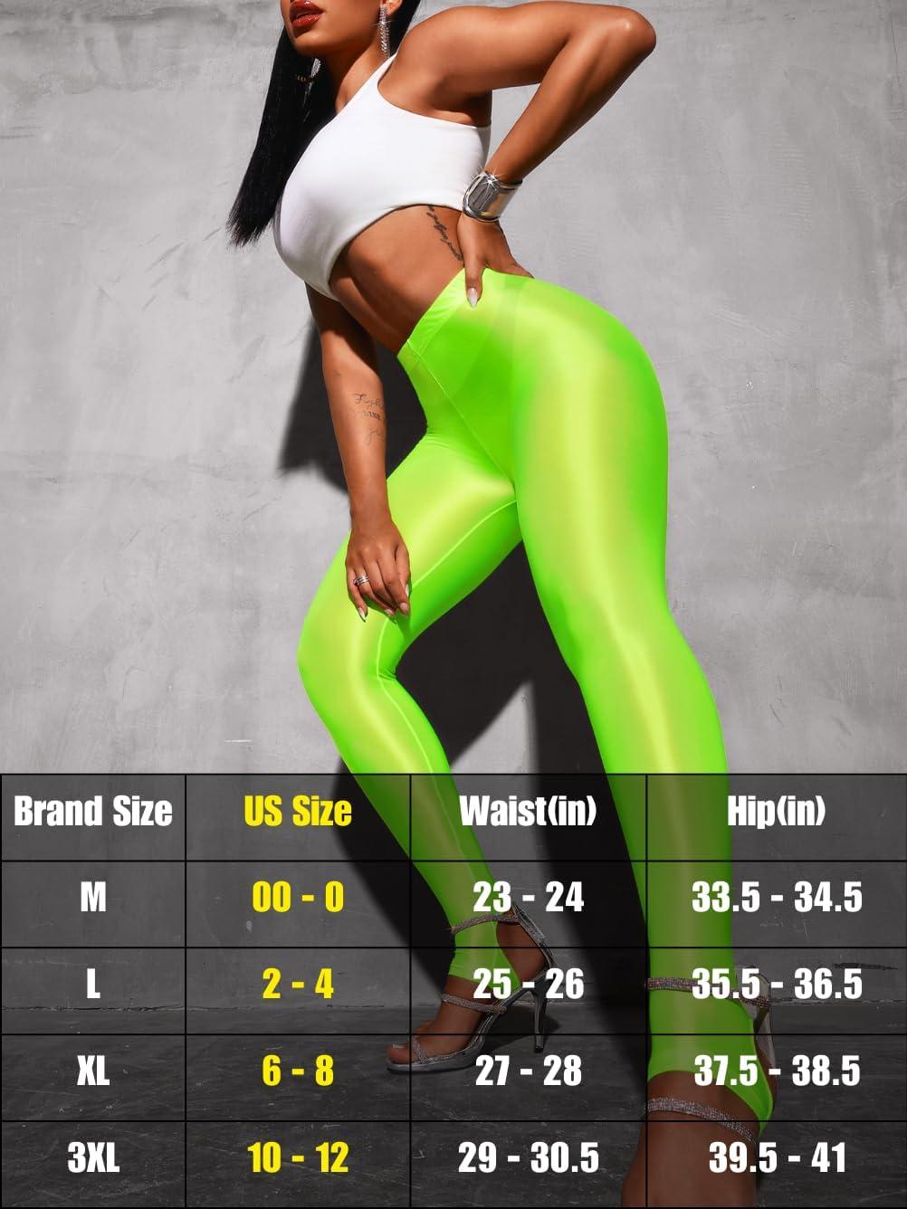 imageShiny Leggings for Women Rave Party Outfits Sexy Sheer Stirrup Pants High Waist Waisted See Through Mesh TightsNeon Green
