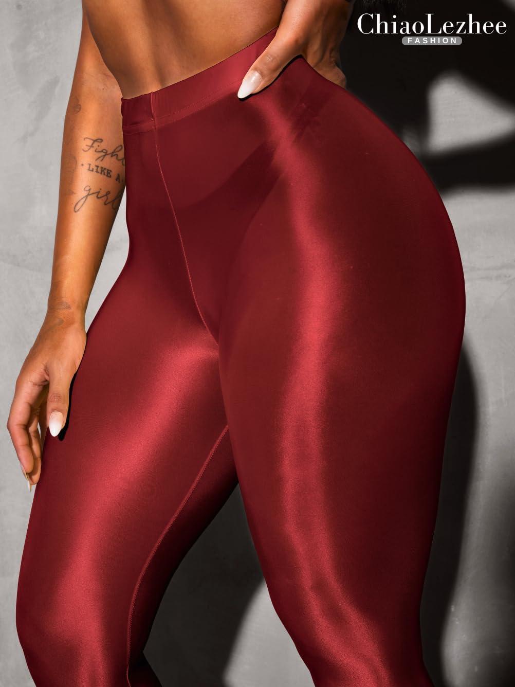 imageShiny Leggings for Women Rave Party Outfits Sexy Sheer Stirrup Pants High Waist Waisted See Through Mesh TightsRed